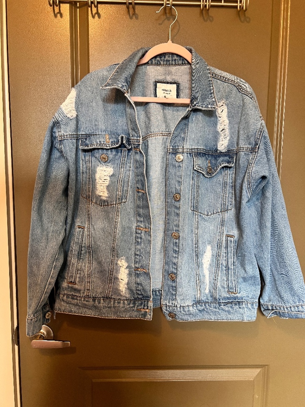 Forever 21 Distressed Denim Jacket, Light Wash